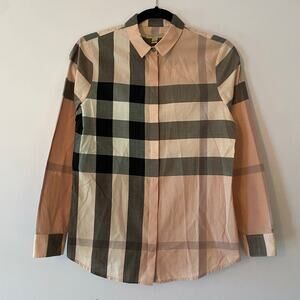Burberry Brit Pink Black Plaid Button Down Shirt Preppy Cotton Women's size XS